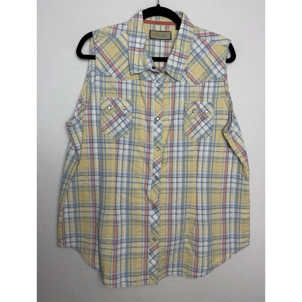 Legacy Falls for Her Western Sleeveless Shirt Size XL Yellow Plaid Snap Closure